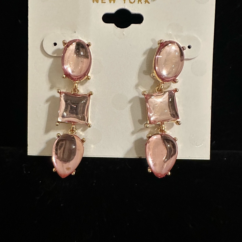 Isaac Mizrahi New York Linear Drop Gold Tone Pink Faceted Stones‎ Earrings NWT - Picture 6 of 9